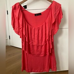 Bright coral ruffle top